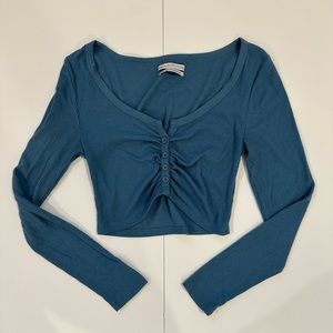 Urban Outfitters Blue “Out From Under Sherry Cropped Shirred Cardigan” - MEDIUM